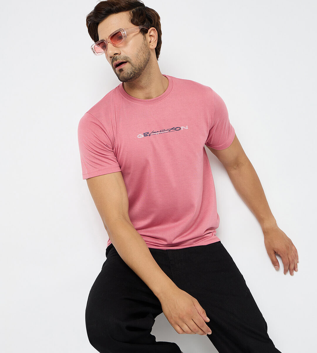 First Krush Mens Round Neck Cotton Blend Brick Color Tshirt