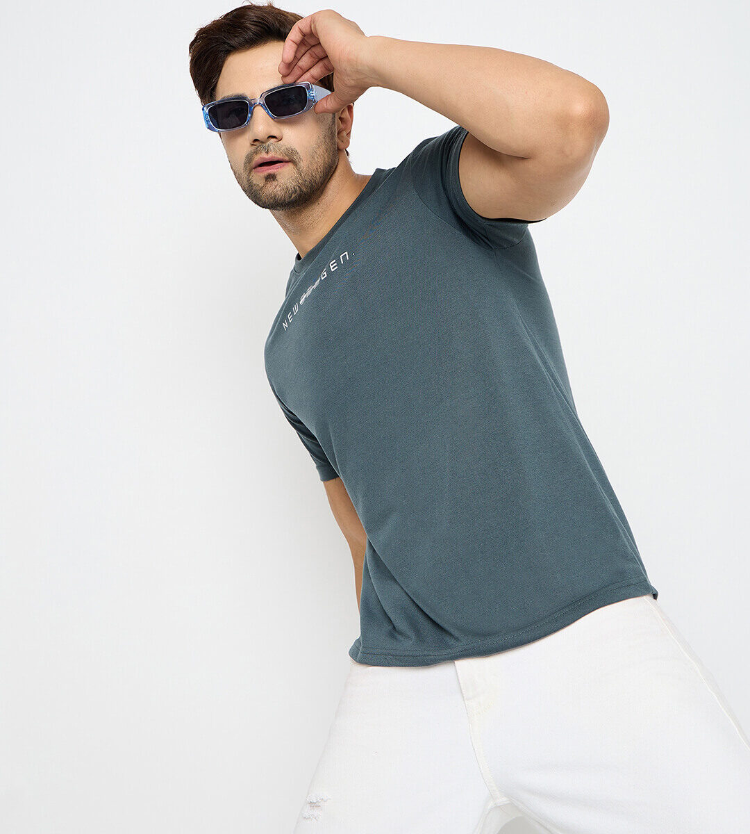 First Krush Mens Round Neck Cotton Blend Anthra Tshirt