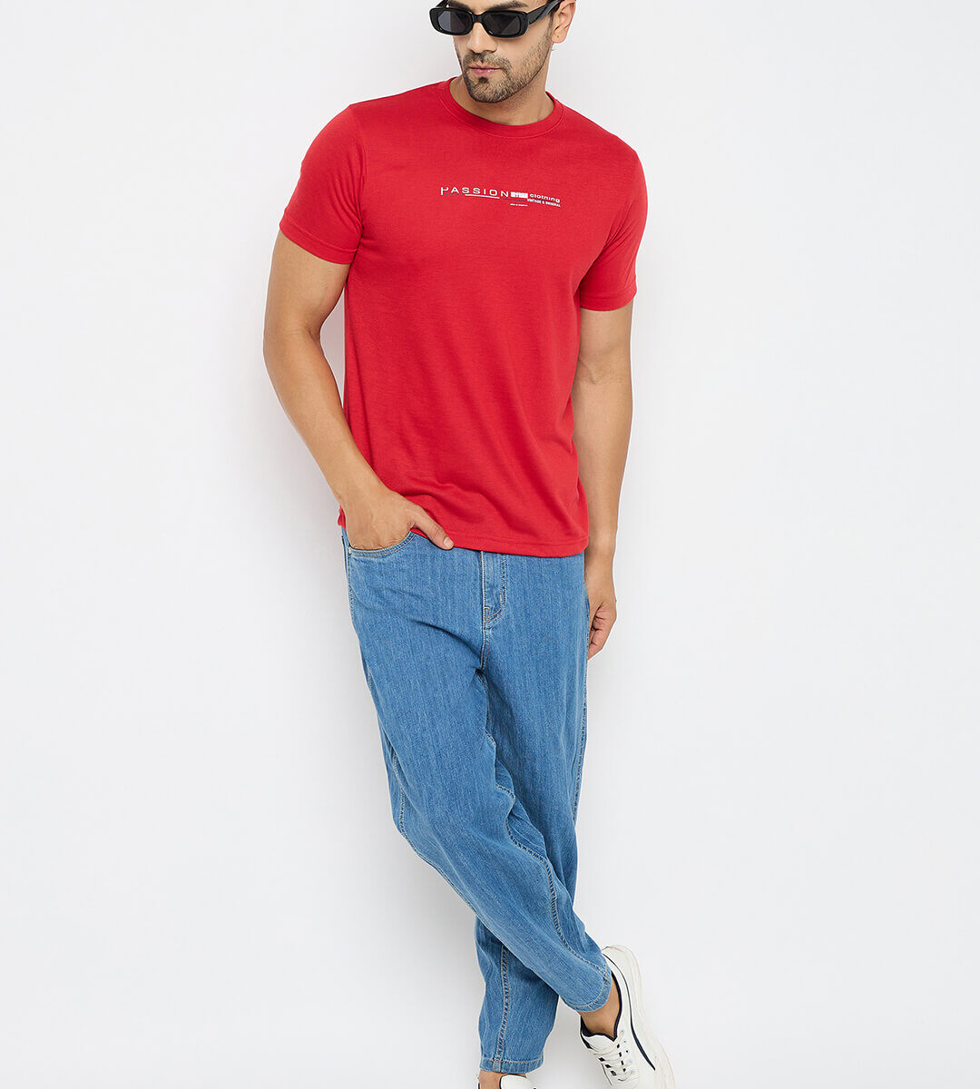 First Krush Mens Round Neck Cotton Blend Red Color Tshirt